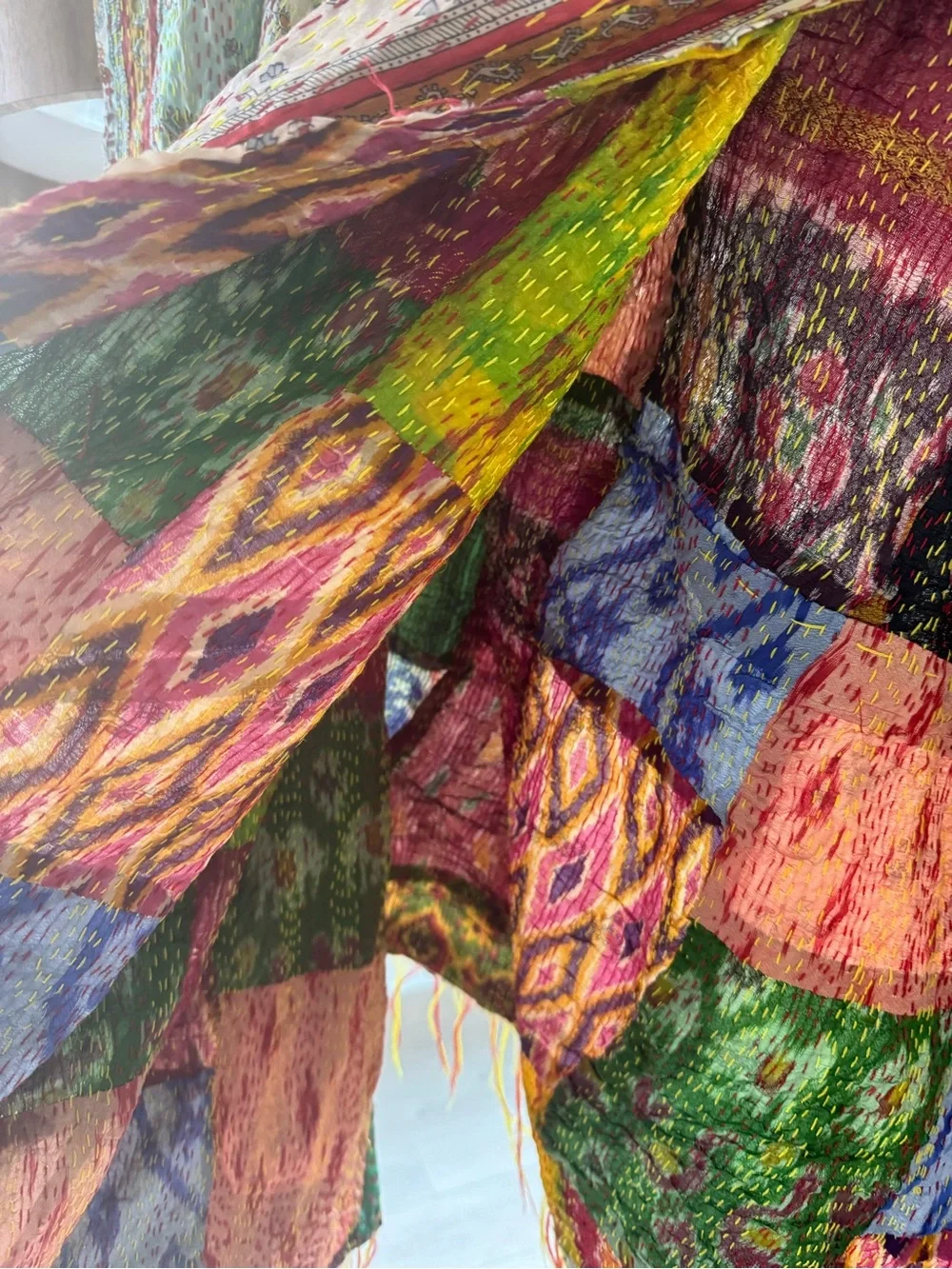 Colorful Silk Patchwork Reversible long scarf